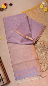 Lavender Line Diamond Butta Zari Handloom Pure Maheshwari Silk Saree