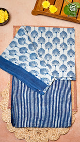 Blue Palm Fan Patterned Handblocked Cotton Salwar Set