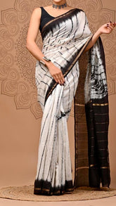 White and Black Contemporary Summer Cotton Saree