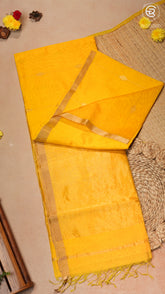 Sunflower Yellow Line Diamond Butta Zari Handloom Pure Maheshwari Silk Saree