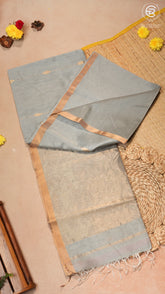 Elephant Grey Line Diamond Butta Zari Handloom Pure Maheshwari Silk Saree