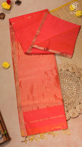Peach Pink Line Diamond Butta Zari Handloom Pure Maheshwari Silk Saree