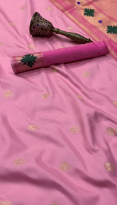 Pink Single Muniya Floral Paithani Soft Silk Sarees
