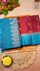 Maroon and Blue Handloom Pure Kanchipuram Silk Saree (Silk Mark Certified)