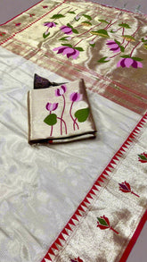 Pearl White Pichwai Paithani Silk Saree