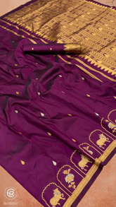 Wine Purple Gold Silver Kanchi Soft Silk Saree