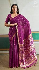 Magenta Pink Triangle Ikkat Handloom Tussar Silk Saree