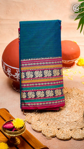Peacock Blue & Pink Peacock Double Layered Handloom Narayanpet Cotton Saree