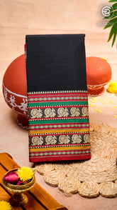 Black & Red Peacock Double Layered Handloom Narayanpet Cotton Saree