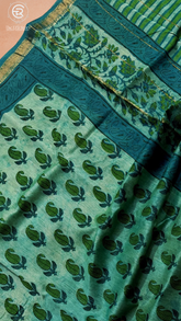Mint Green Mango Leaf Floral Handblocked Pure Maheshwari Cotton Sarees