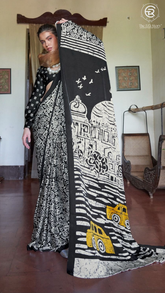 Black White & Yellow Contemporary Satin Modal Silk Saree