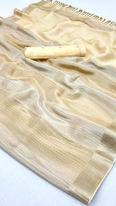 Off-White Stripes Zari Tissue Silk Saree