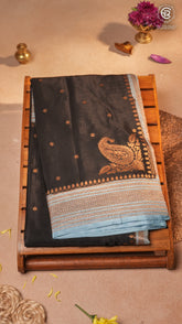 Black & Baby Blue Pure Crepe Chiffon Banarasi Silk Saree