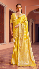 Yellow Thread Weaved Floral Georgette Silk Saree