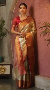 Gold and Red Tissue Silk Saree
