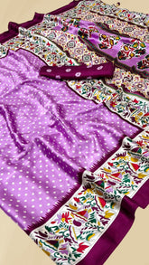 Purple Pink Bandhini Floral Ajrakh Gajji Silk Saree