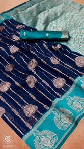 Blue & Turquoise Handloom Weaving Silk Cotton Saree