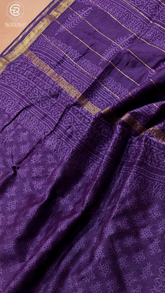 Purple Geometric Floral Handblocked Pure Maheshwari Cotton Sarees