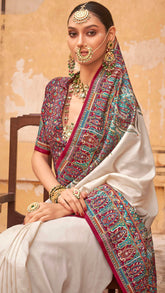 Off-White Contemporary Border Banarasi Crepe Silk Saree ERA02WHT