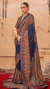 Blue Contemporary Border Banarasi Crepe Silk Saree ERA02BLU