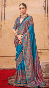 Sky Blue Contemporary Border Banarasi Crepe Silk Saree ERA02PBU