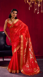 Red Temple Tree Tussar Silk Saree