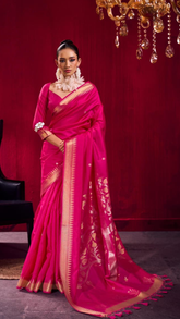 Pink Temple Tree Tussar Silk Saree