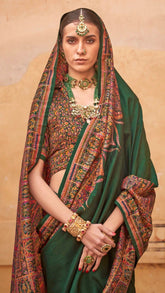 Dark Green Contemporary Border Banarasi Crepe Silk Saree