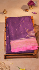 Purple & Baby Pink Pure Crepe Chiffon Banarasi Silk Saree