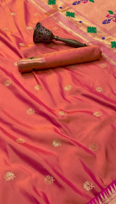 Peach Single Muniya Floral Paithani Soft Silk Sarees