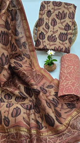 Brown Chanderi Cotton Silk Floral Bagru Printed Salwar