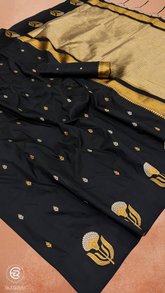 Black Floral Gold Silver Kanchi Soft Silk Saree