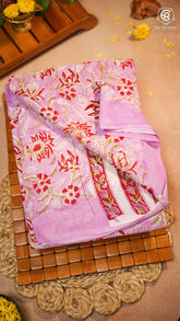 Pastel Pink & Red Floral Handblocked Pure Georgette Saree