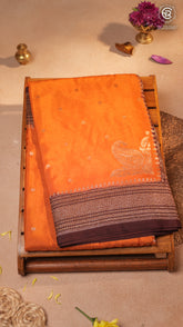 Orange & Brown Pure Crepe Chiffon Banarasi Silk Saree