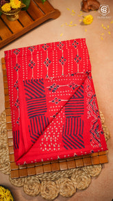 Red Contemporary Handblocked Pure Mul Cotton Saree