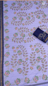 Blue Floral Printed Tussar Silk Saree