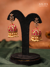Aalaya Ruby Diamond Pearls Dome Jhumka Earrings