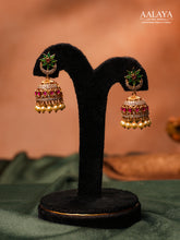 Aalaya Floral Ruby Emerald Star Studded Jhumka Earrings
