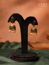 Aalaya Emerald Pearls Lattice Jhumka Earrings