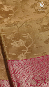 Gold and Pink Self Floral Kanchipuram Tissue Silk Saree