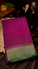 Purple and Green Pure Crepe Chiffon Banarasi Silk Saree