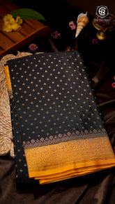 Black and Bumblebee Yellow Pure Crepe Chiffon Banarasi Silk Saree