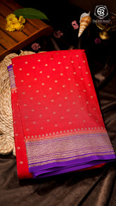 Red and Purple Pure Crepe Chiffon Banarasi Silk Saree