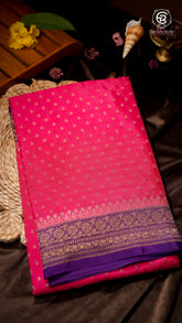 Pink and Violet Pure Crepe Chiffon Banarasi Silk Saree