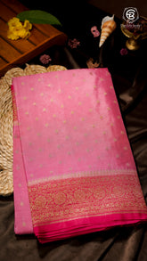 Baby Pink and Ruby Pink Pure Crepe Chiffon Banarasi Silk Saree