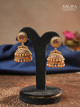 Aalaya Royal Ruby with Emerald Floral Jhumka Earrings