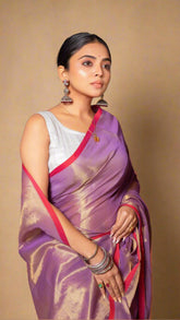 Violet Khadi Tissue Silk Cotton Saree