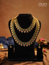 Aalaya Royal Lakshmi Coin Ruby Emerald Pearl Necklace & Haaram Set