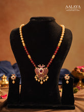 Ruby Garuda Kundan Pendant Pearl Mala Haaram Set