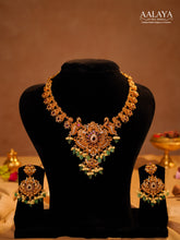 Aalaya Royal Peacock Motif Emerald Pearl Temple Necklace Set